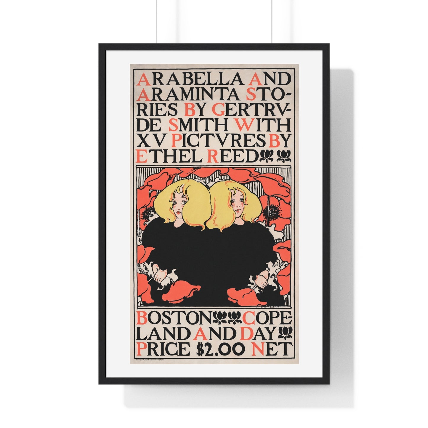 Arabella and Araminta Stories (1895) Art Nouveau poster of twin blonde girls p in high resolution by Ethel Reed