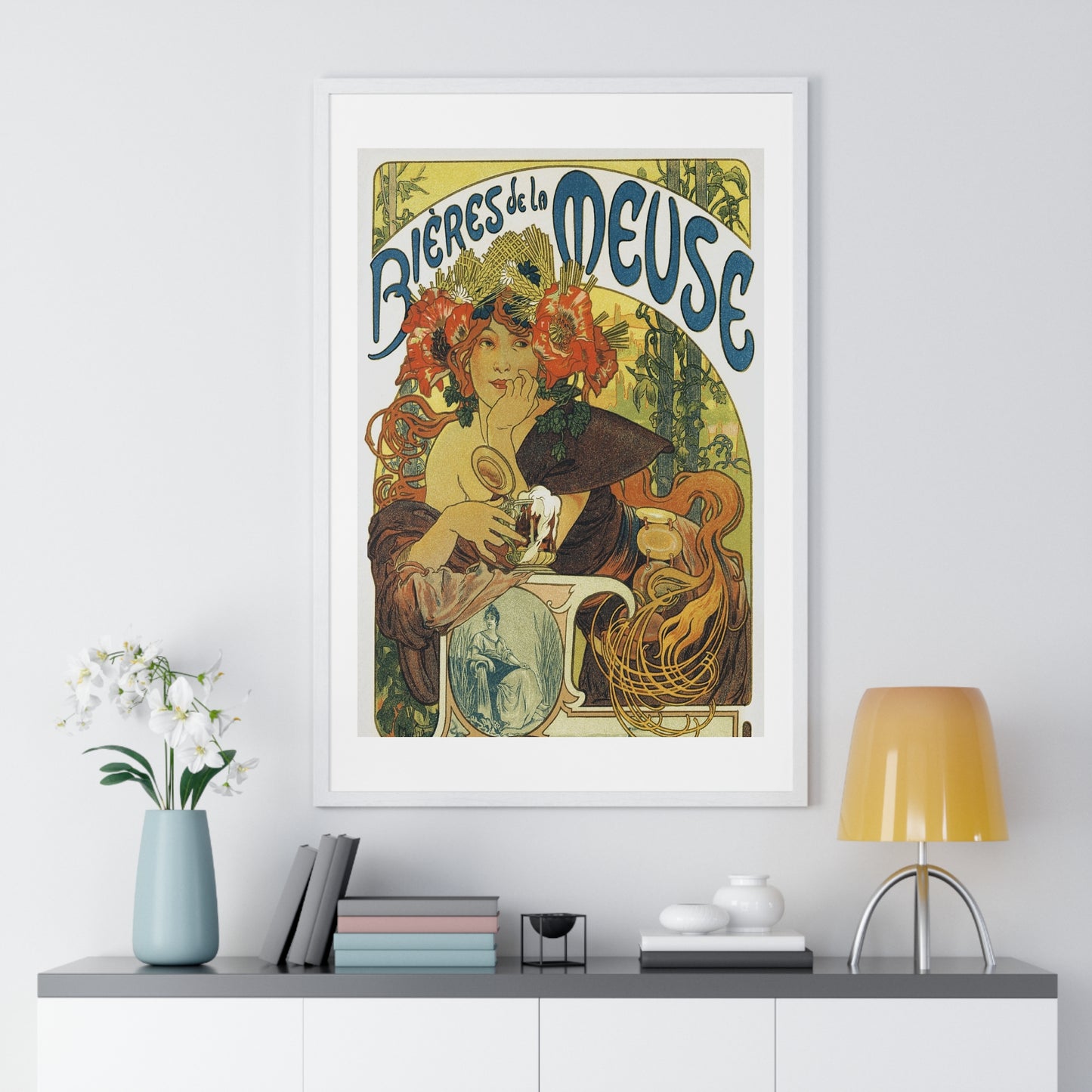 Bières de la Meuse chromolithograph by Alphonse Mucha - Framed Print