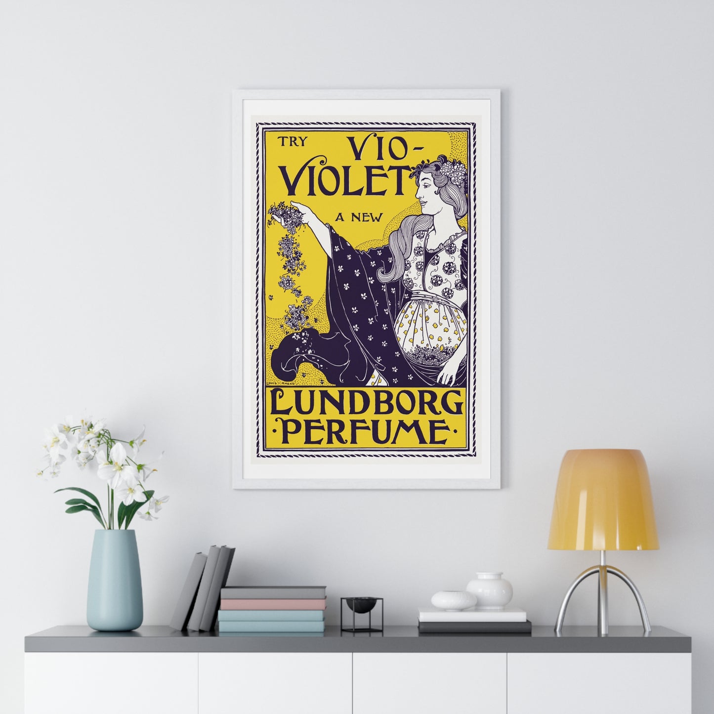 Try Vio-Violet a new Lundborg perfume (1890-1900) by Louis Rhead -  Framed Poster