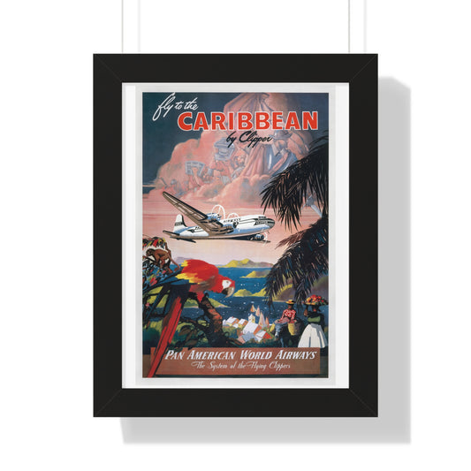 Fly to the Caribbean by Clipper. Pan American World Airways (1935)  by Mark Von Arenburg - Framed Vertical Poster