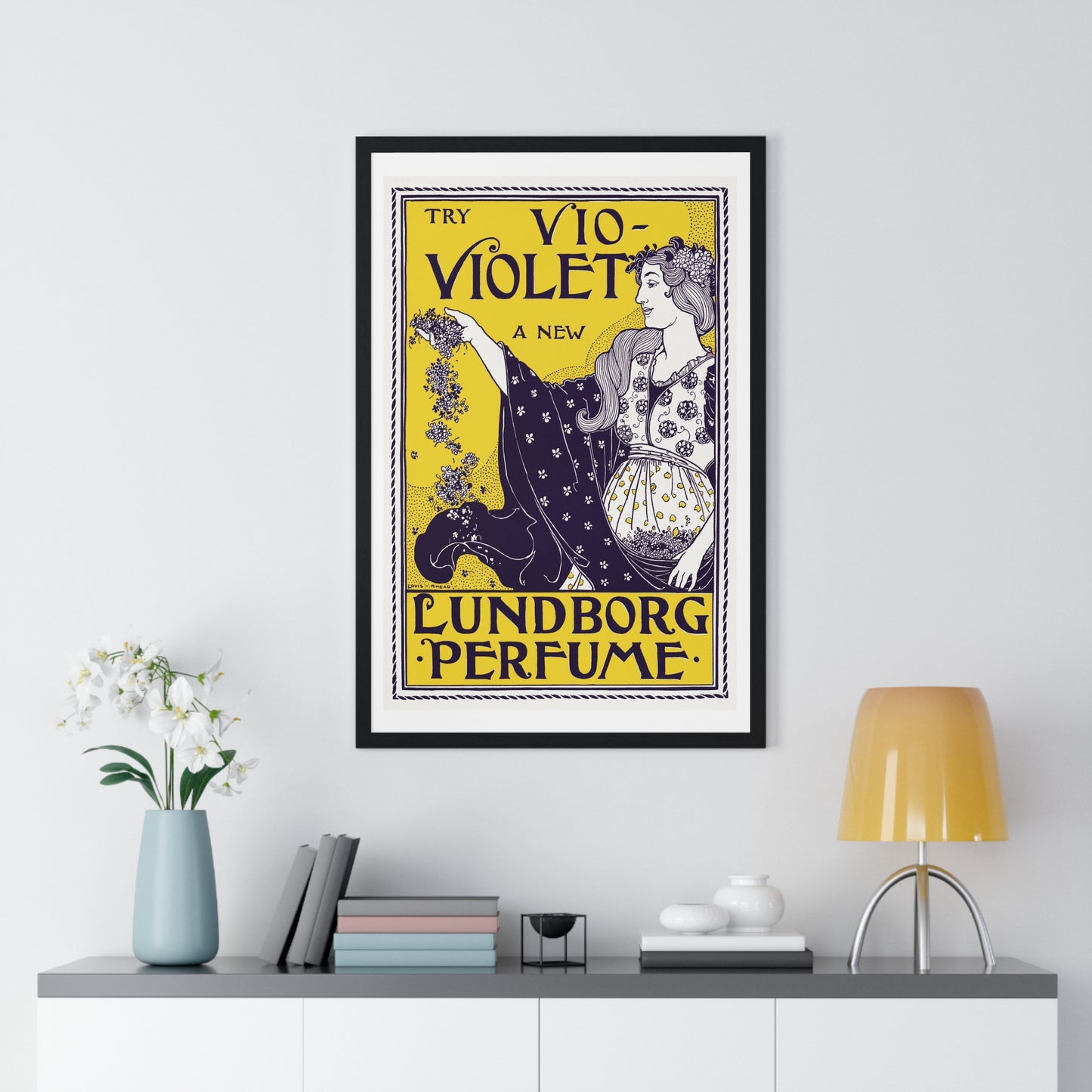 Try Vio-Violet a new Lundborg perfume (1890-1900) by Louis Rhead -  Framed Poster