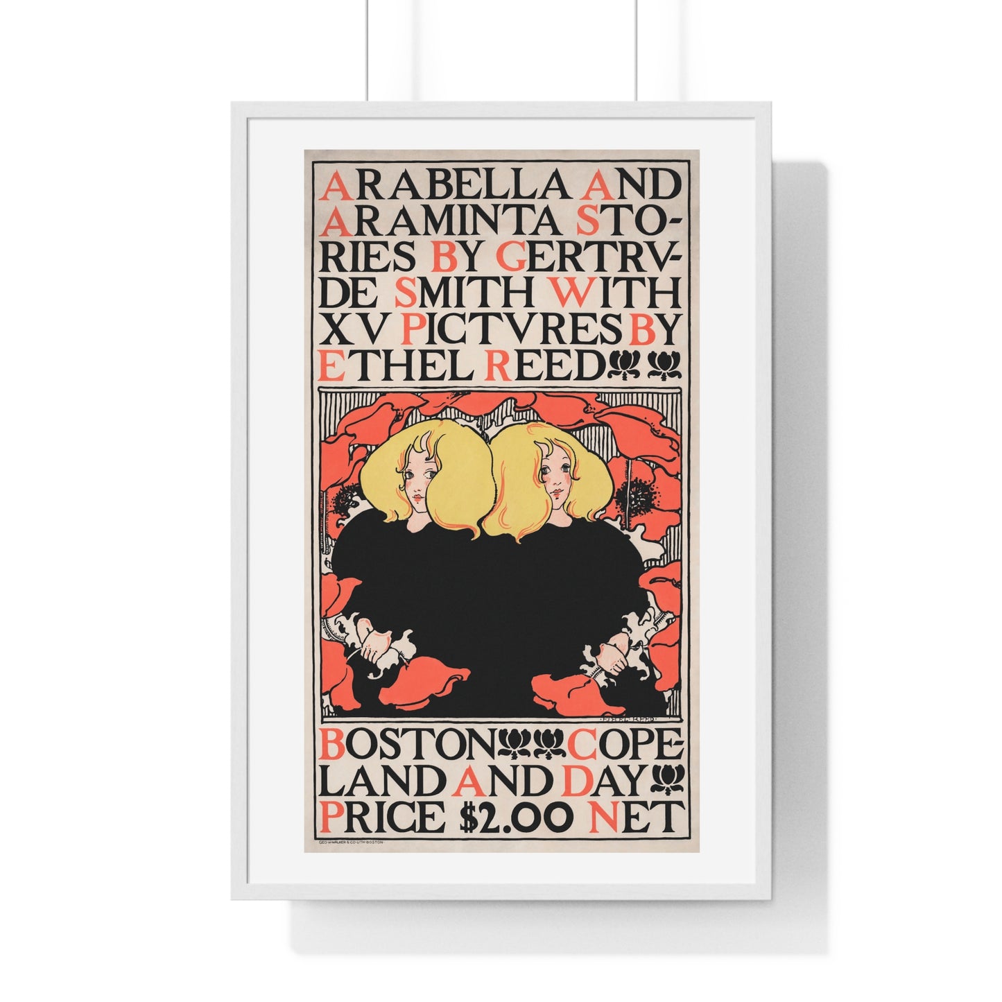 Arabella and Araminta Stories (1895) Art Nouveau poster of twin blonde girls p in high resolution by Ethel Reed