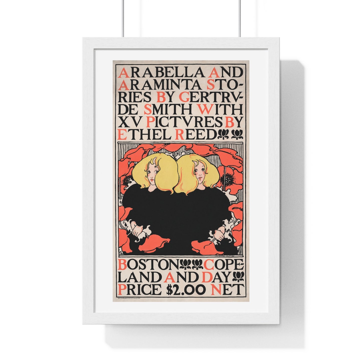 Arabella and Araminta Stories (1895) Art Nouveau poster of twin blonde girls p in high resolution by Ethel Reed