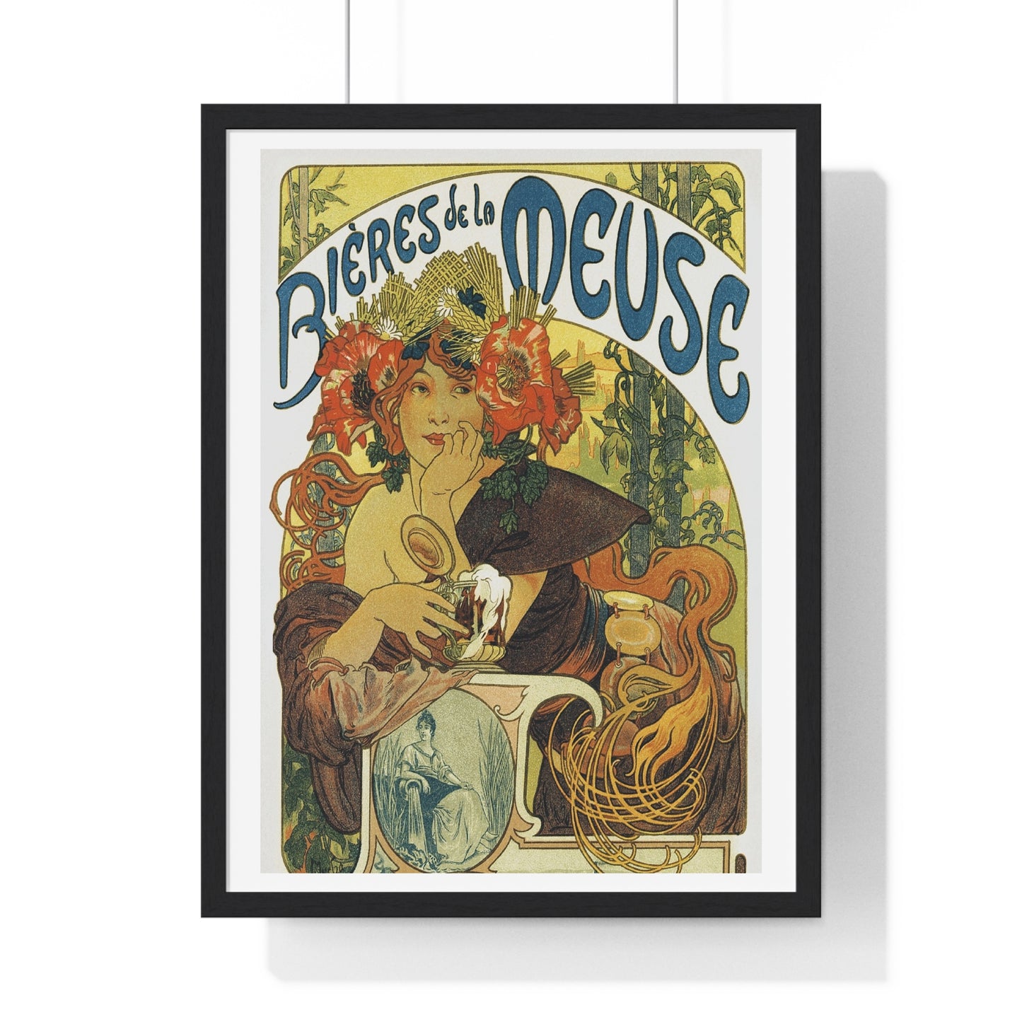 Bières de la Meuse chromolithograph by Alphonse Mucha - Framed Print