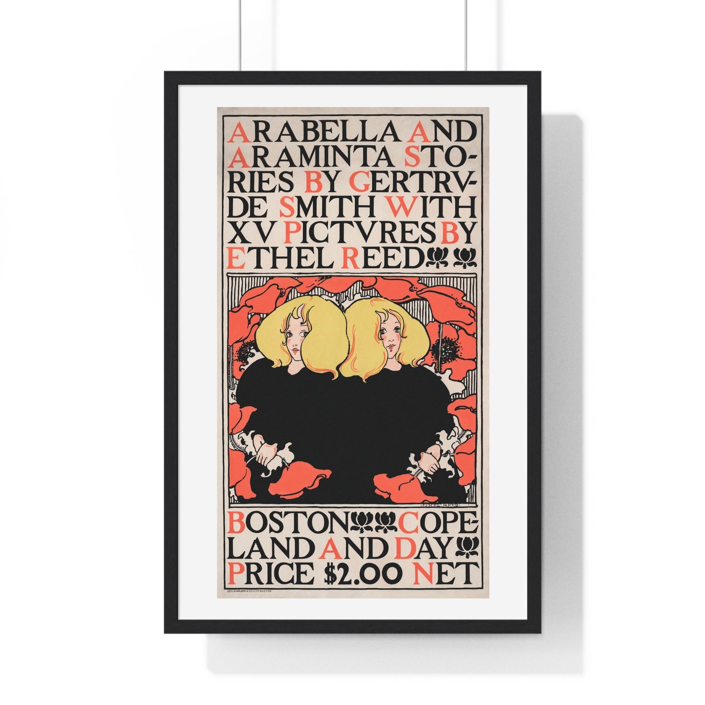 Arabella and Araminta Stories (1895) Art Nouveau poster of twin blonde girls p in high resolution by Ethel Reed