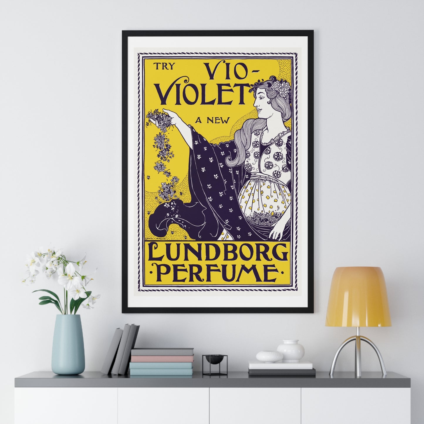 Try Vio-Violet a new Lundborg perfume (1890-1900) by Louis Rhead -  Framed Poster