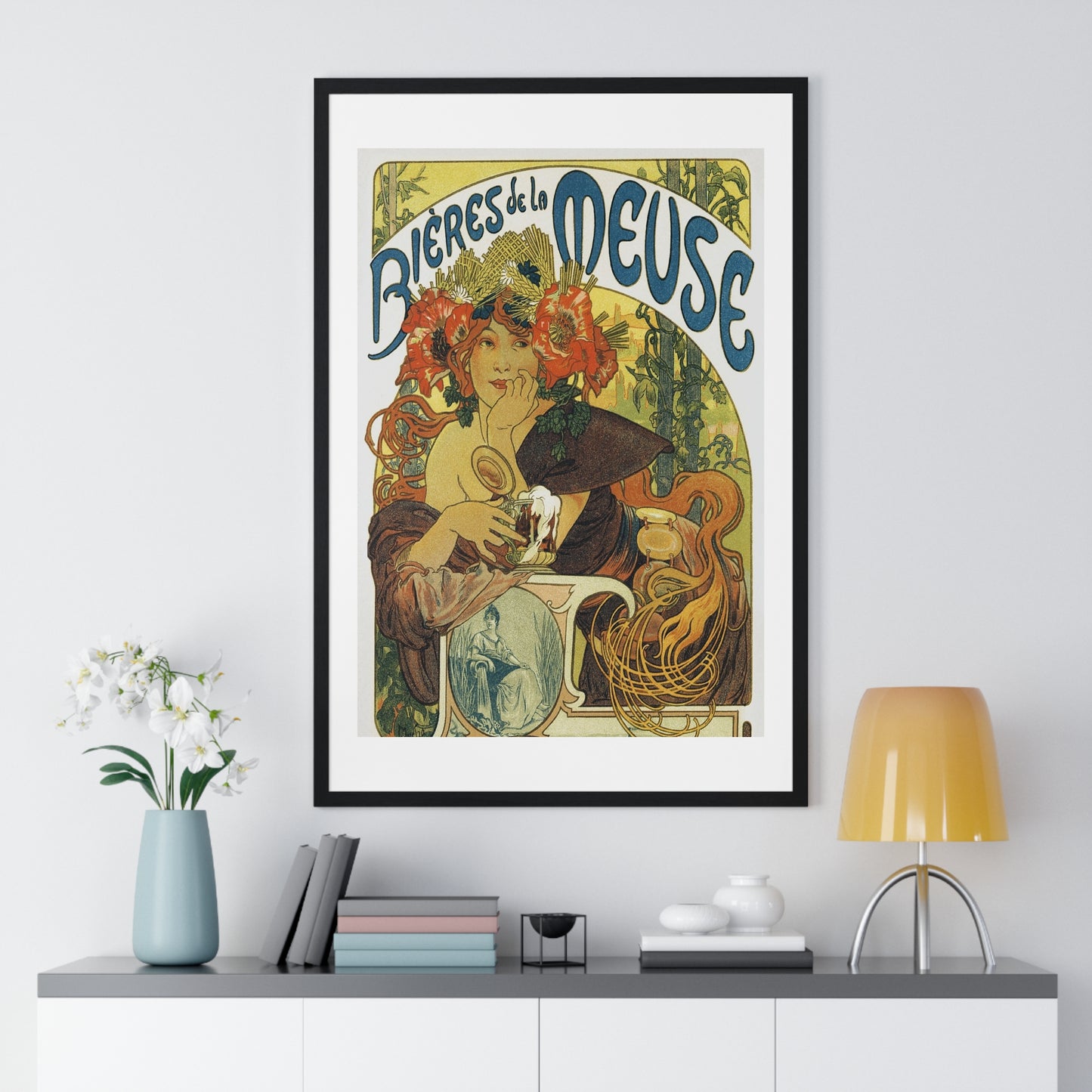 Bières de la Meuse chromolithograph by Alphonse Mucha - Framed Print