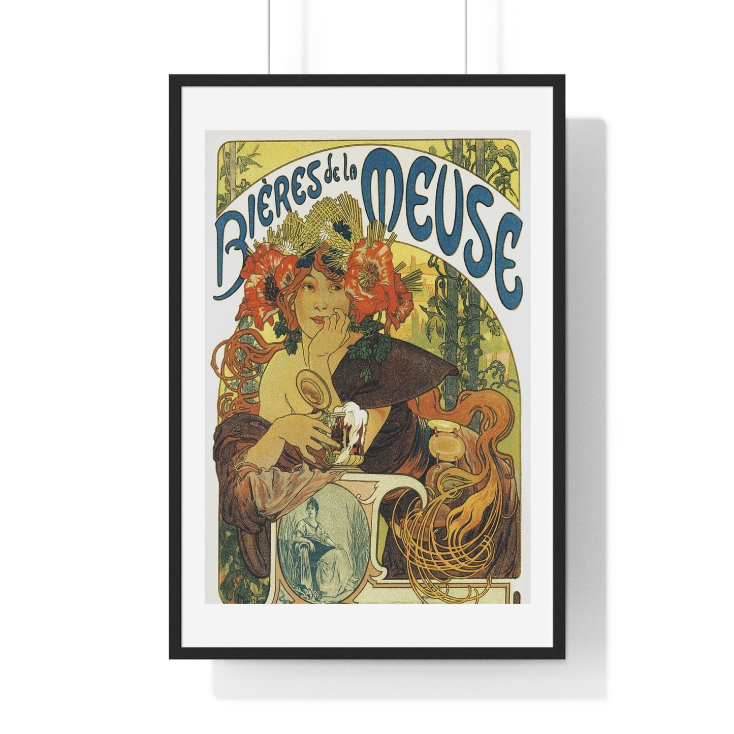 Bières de la Meuse chromolithograph by Alphonse Mucha - Framed Print