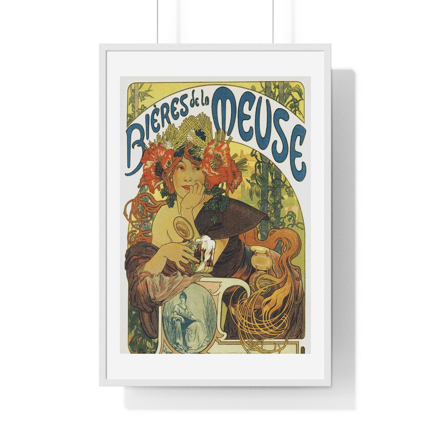 Bières de la Meuse chromolithograph by Alphonse Mucha - Framed Print